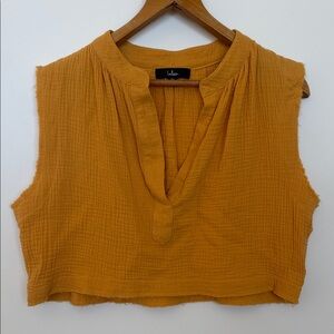 Lulus Mustard Yellow Gauze Cropped Sleeveless Blouse XS